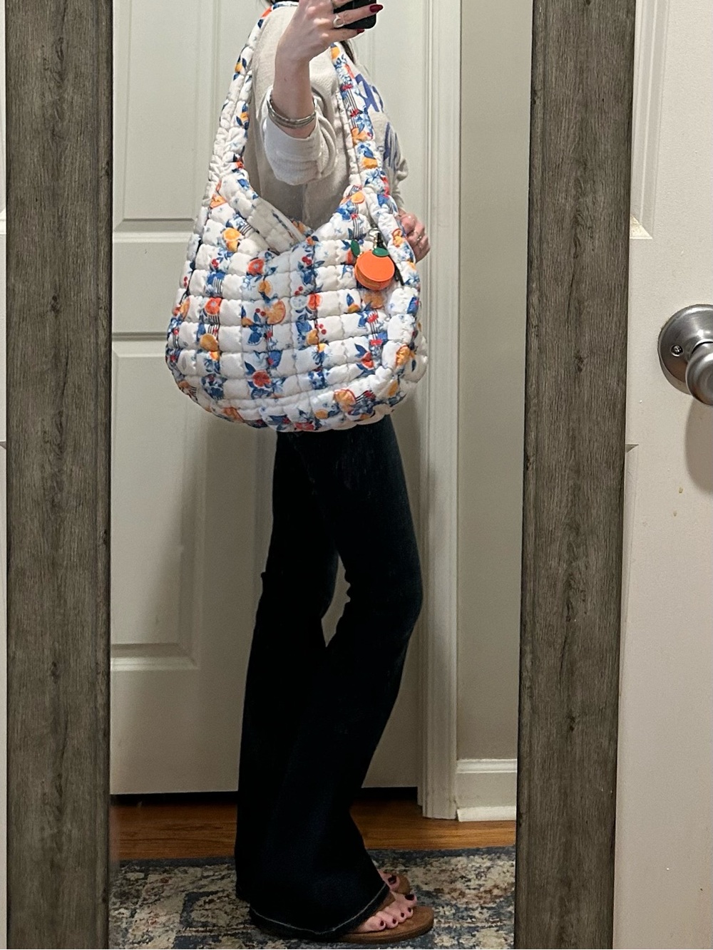 NWOT FP Movement Printed Quilted Carryall Bag in Tangerine Dream w/ Bag Charm - Picture 8 of 16
